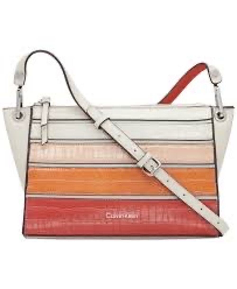 EUC Calvin Klein Garnet Crossbody Spicy Orange Combo Croc Embossed Stripe Bag